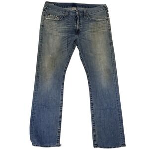 True Religion Mens Distressed Straight Leg Blue Jeans Size 40 Made in USA